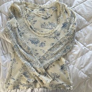 Free People We The Free Cream and Blue Floral Thermal